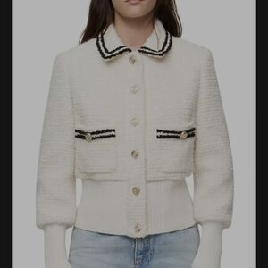 Maje Chic White Tweed Jacket with Black Accents 40 Size